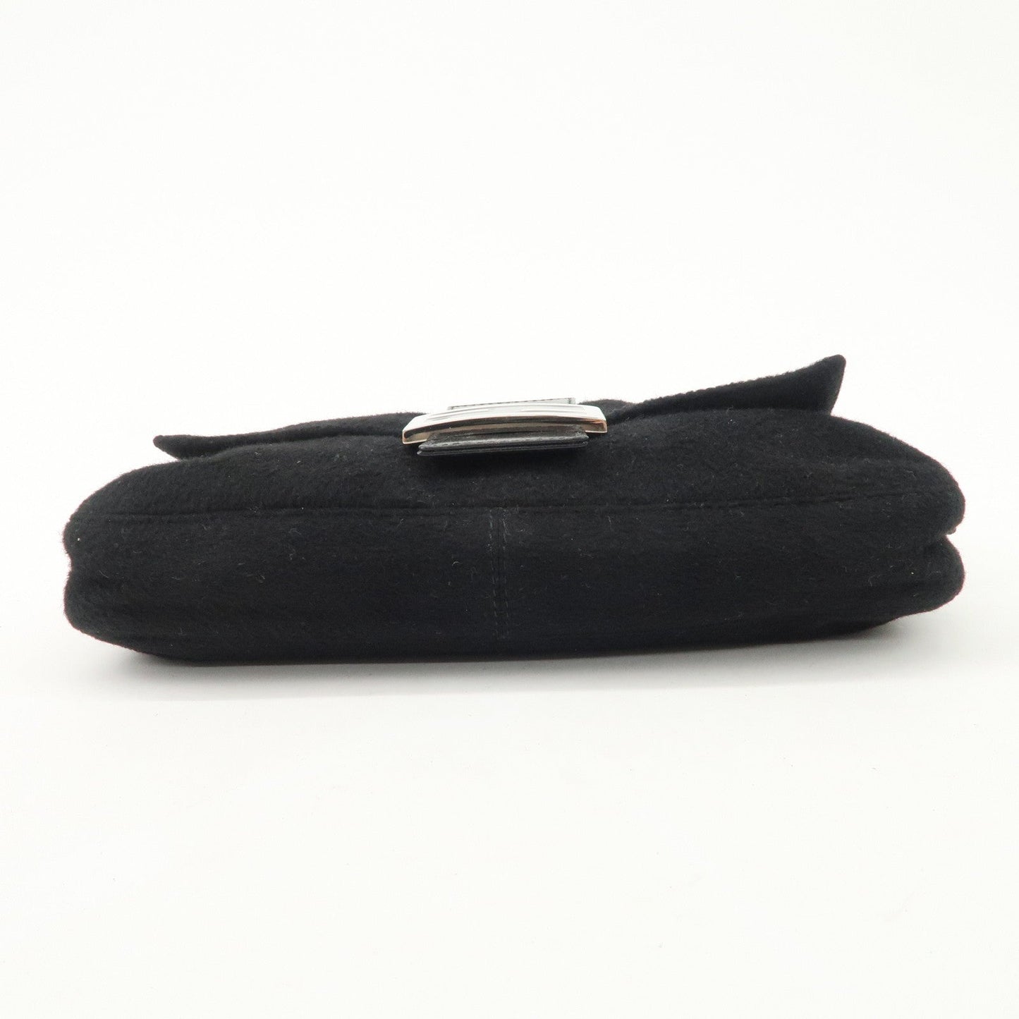 FENDI Mamma Baguette Cashmere Leather Shoulder Bag Black 26424
