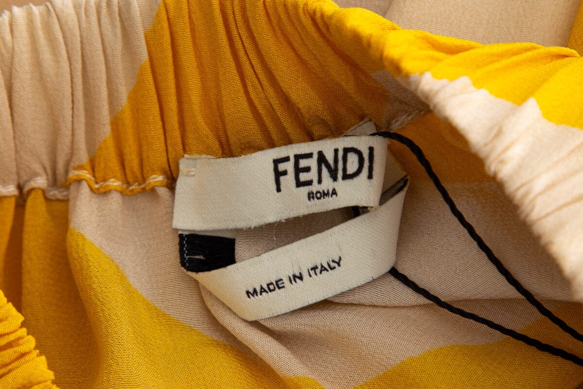 Fendi Tan and Yellow Stripped Printed Silk Dress SZ 42