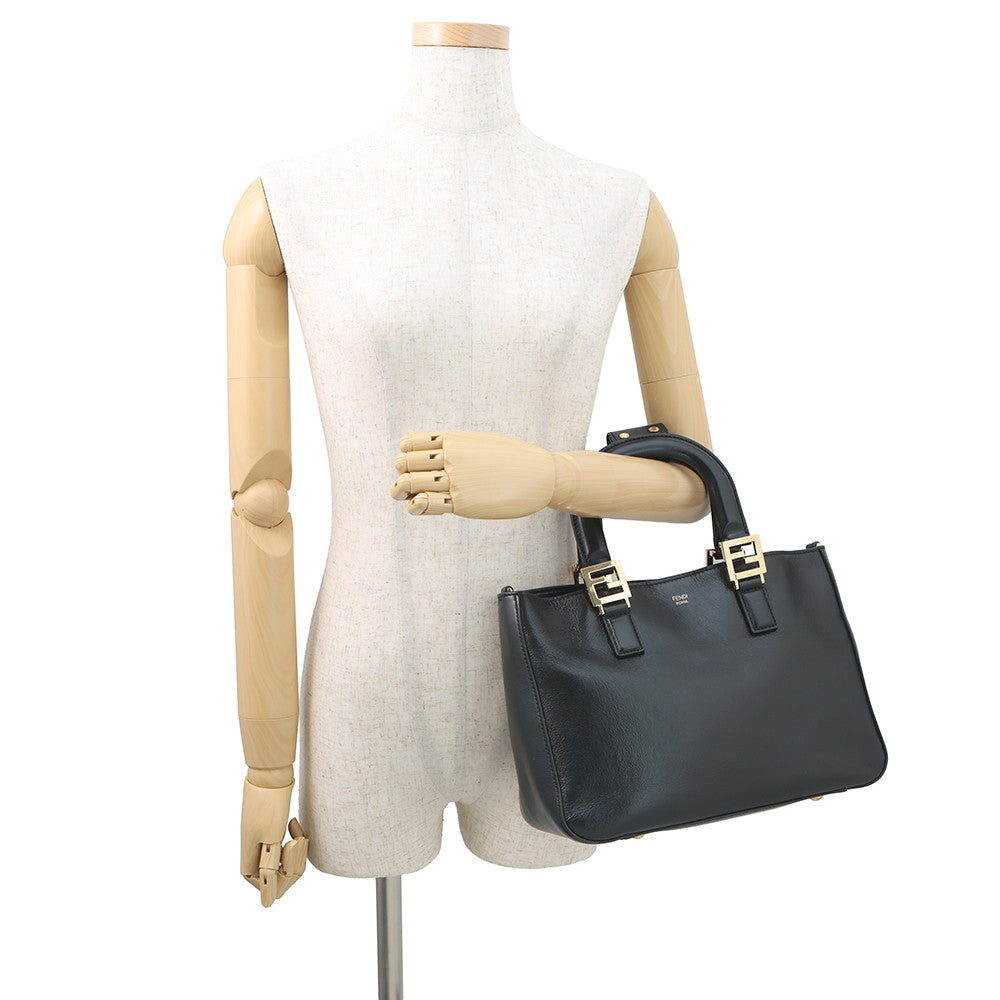 FENDI FF Tote 2WAY Bag Black8BH367 Leather Size Small