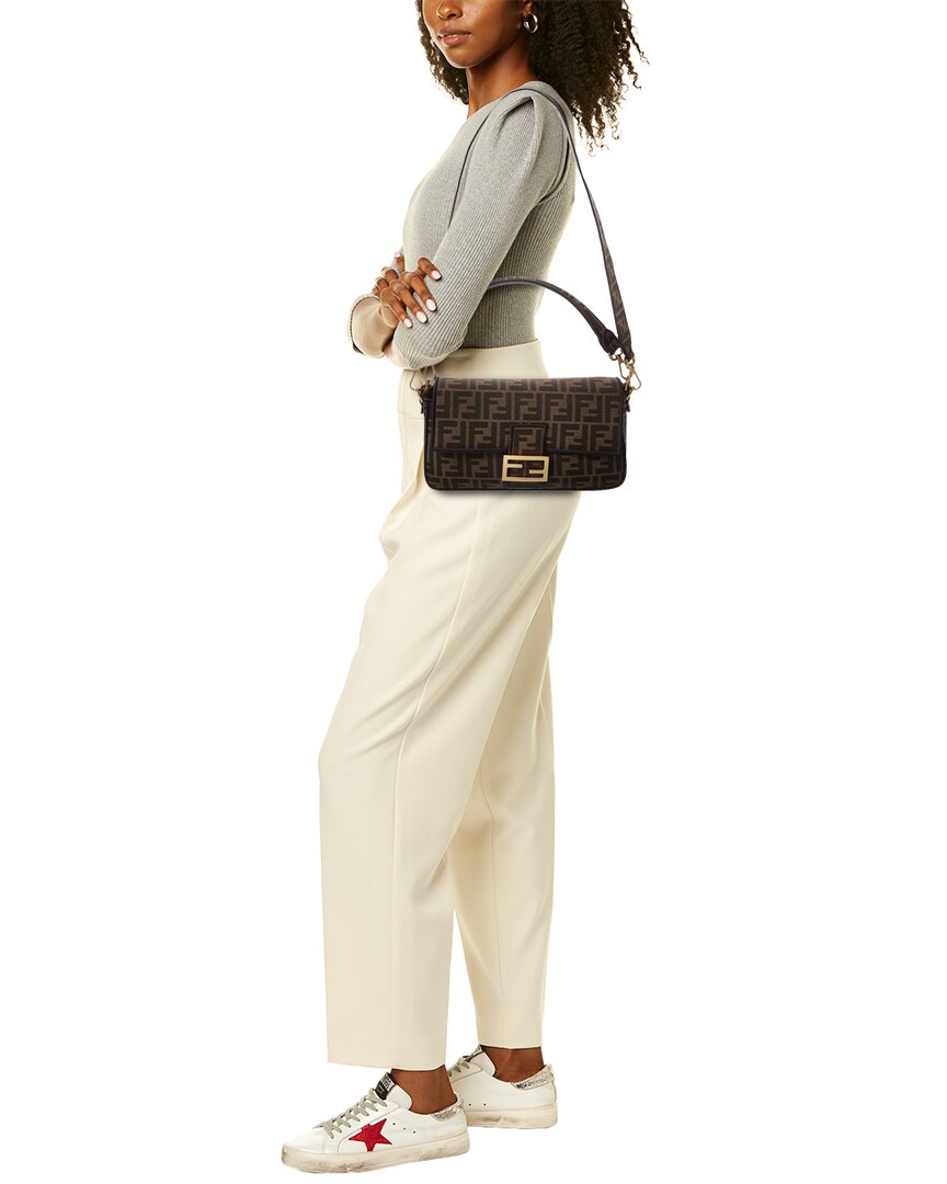 Fendi Baguette Ff Jacquard & Leather Shoulder Bag