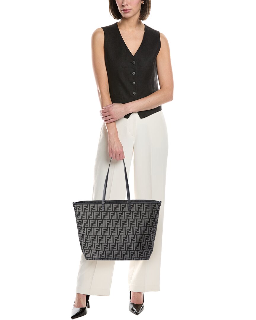 Fendi Roll Large Ff Denim & Leather Tote