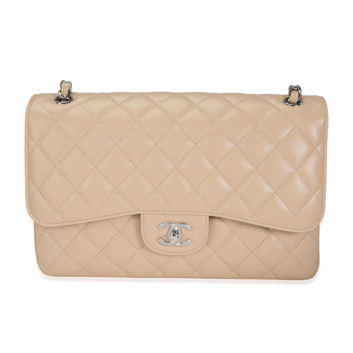 Chanel Flap Classic Quilted Caviar Beige Shoulder Bag