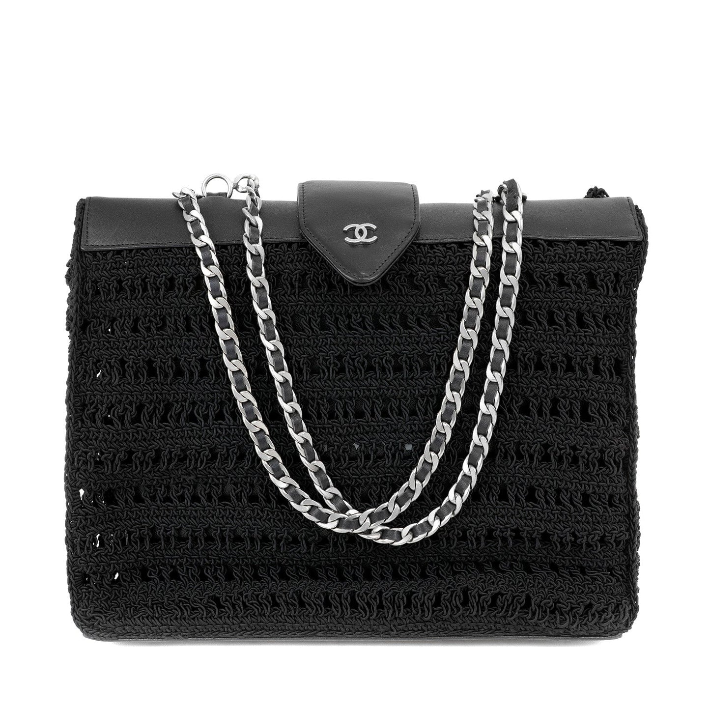 Chanel Black Crocheted Mini Tote with Silver Hardware