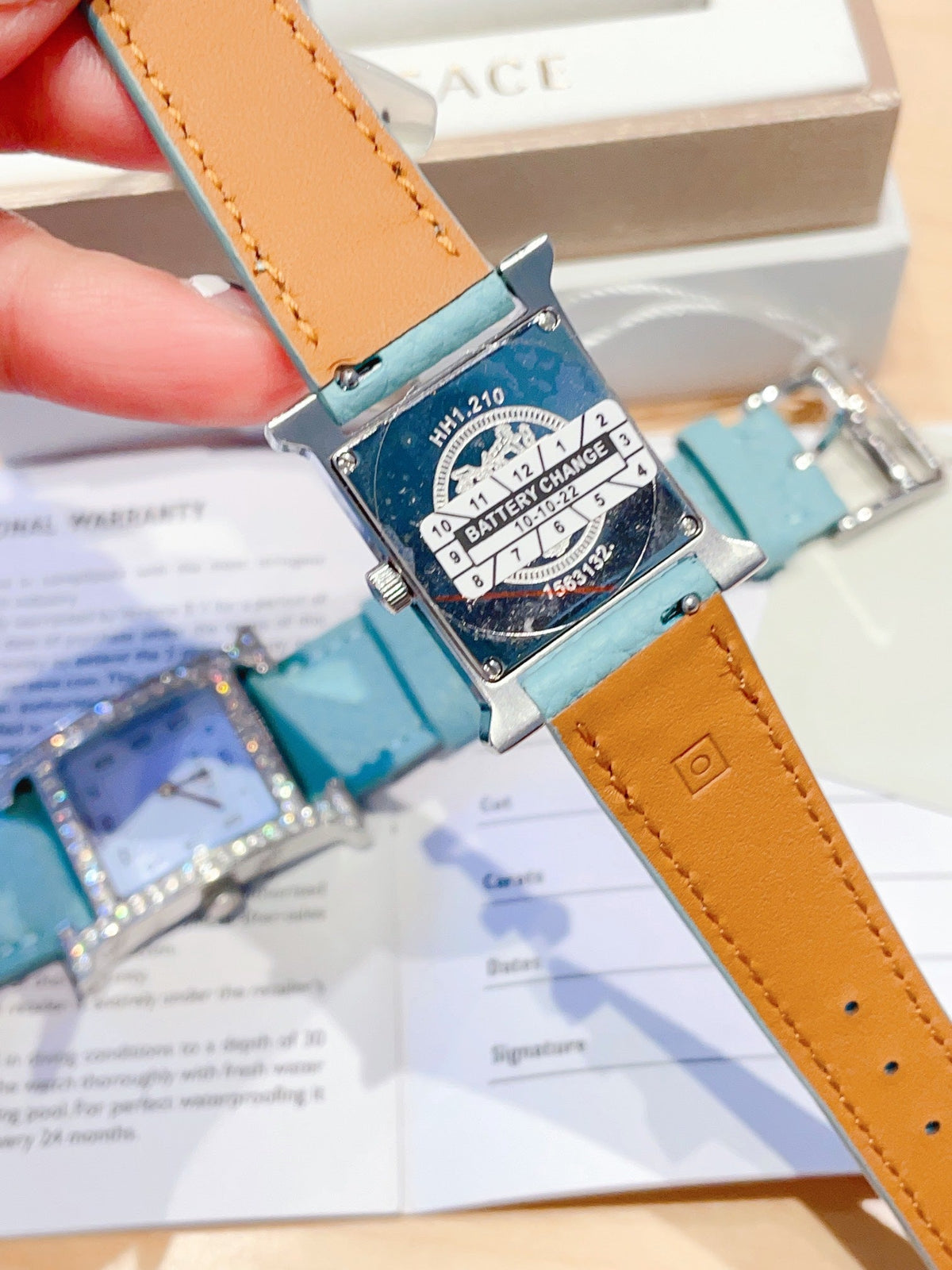 HM HEURE H 26 SILVER BLUE DIAL DIAMOND BEZEL EPSOM LEATHER
