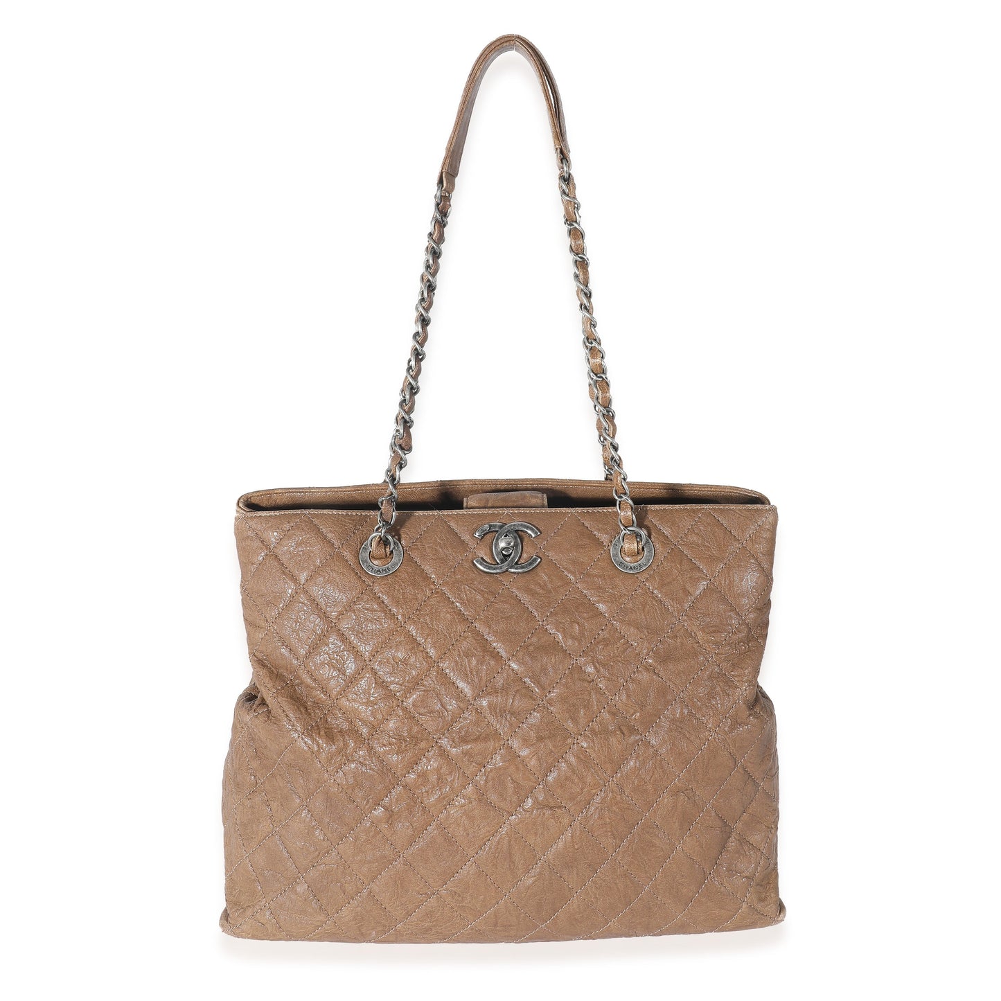 Chanel Brown Quilted Crumpled Calfskin CC Tote