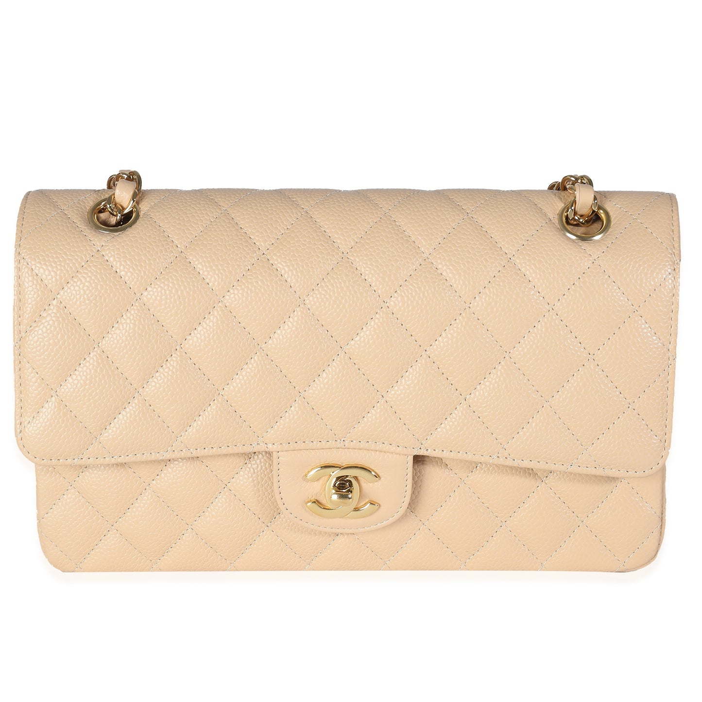 Chanel Flap Medium Classic Quilted Caviar Beige Shoulder Bag Style 2