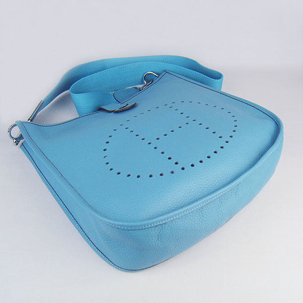 Luxury Hermes Evelyne I Handbag Light Blue Silver