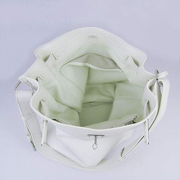 Luxury Hermes Nappa Leather Shoulder Bag White Silver