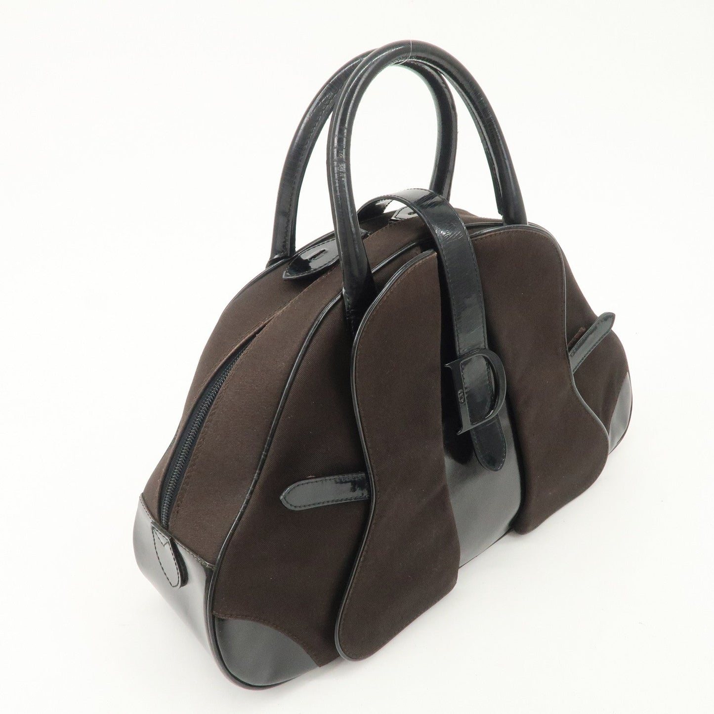 Christian Dior Double Saddle Canvas Patent Leather Hand Bag