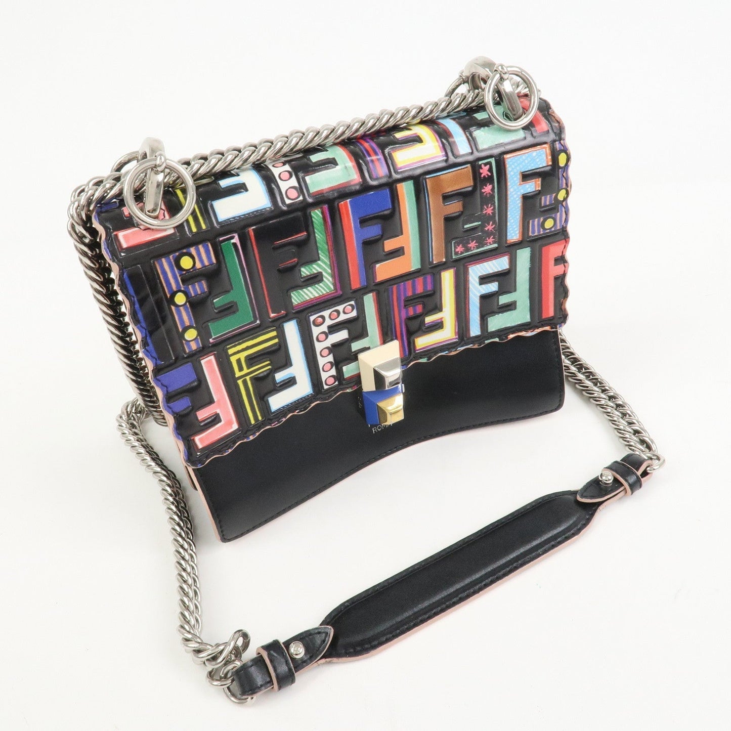FENDI Zucca Mini Kan I Leather Chain Shoulder Bag Multicolor 8M0381