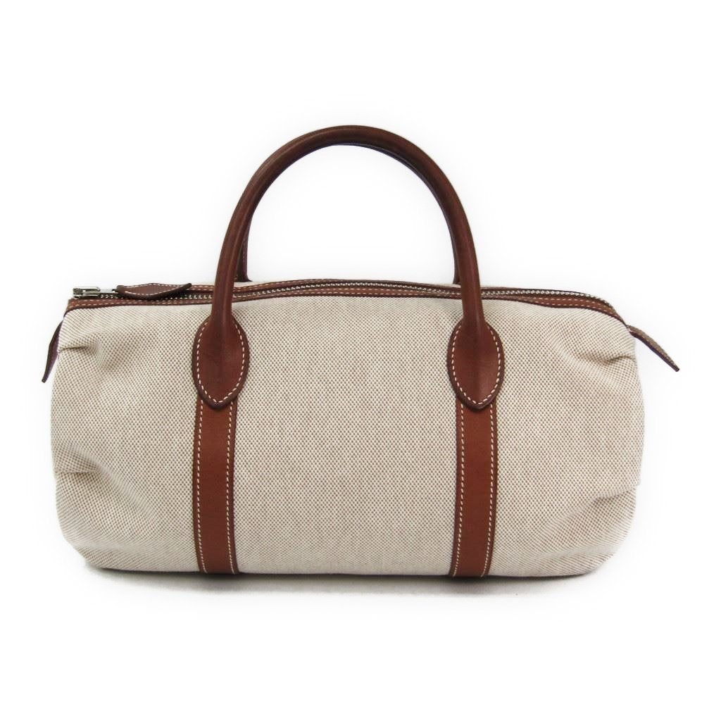 Luxury Hermes Beige Canvas Polochon Mademoiselle Tote