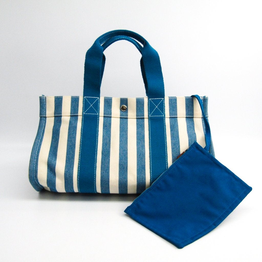 Luxury Hermes Blue And White Canvas Cannes Mm Tote