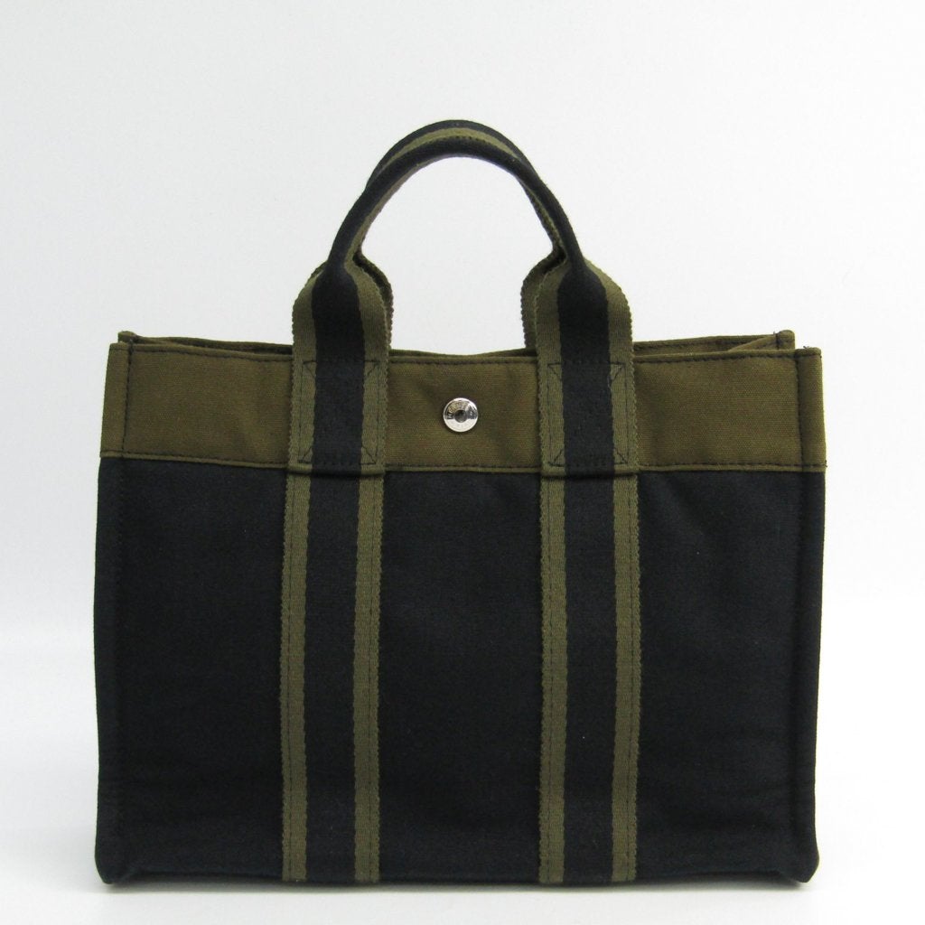 Luxury Hermes Black Khaki Canvas Fourre Tout Pm Tote