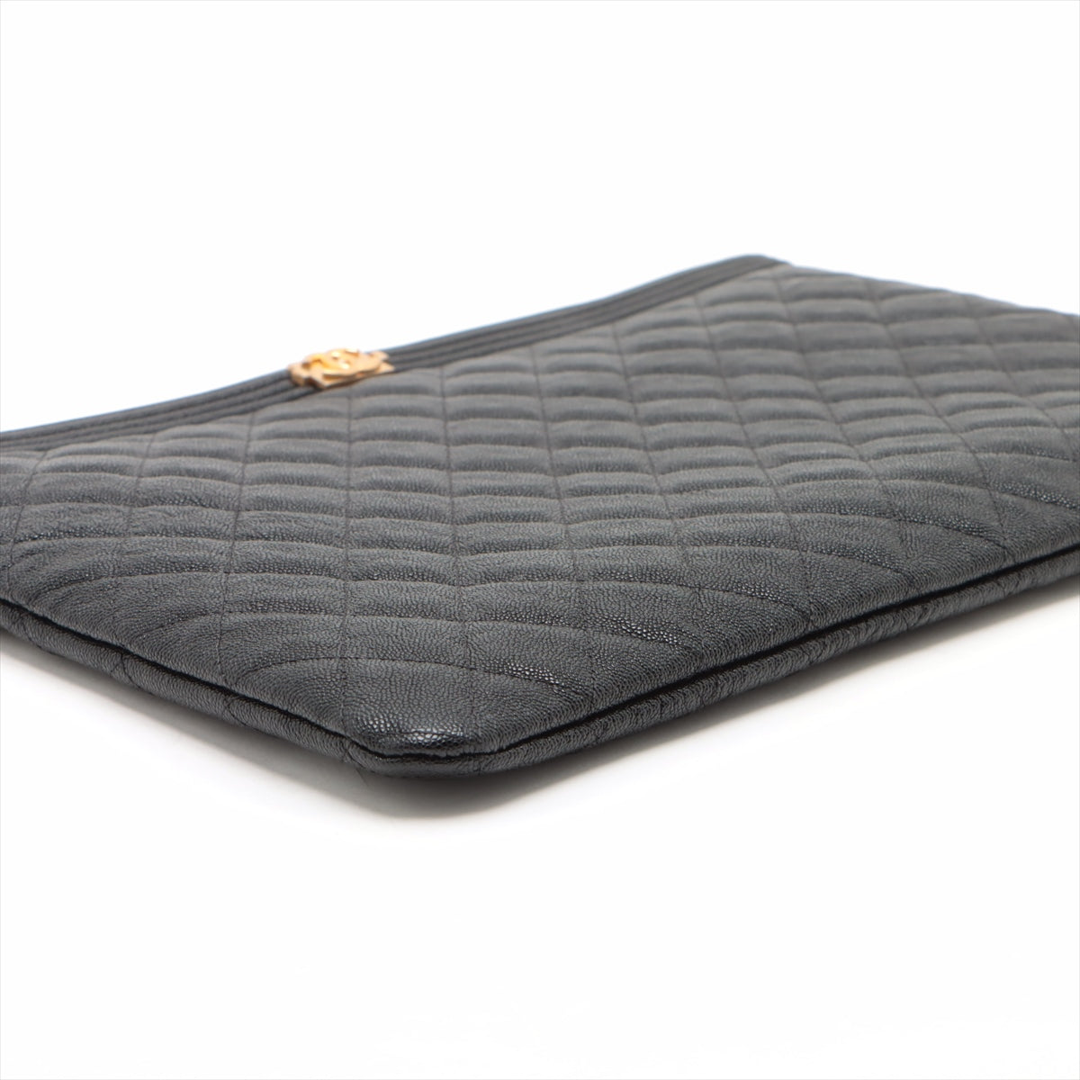 Chanel Boy Chanel Caviar S Clutch Bag Black Gold 25th