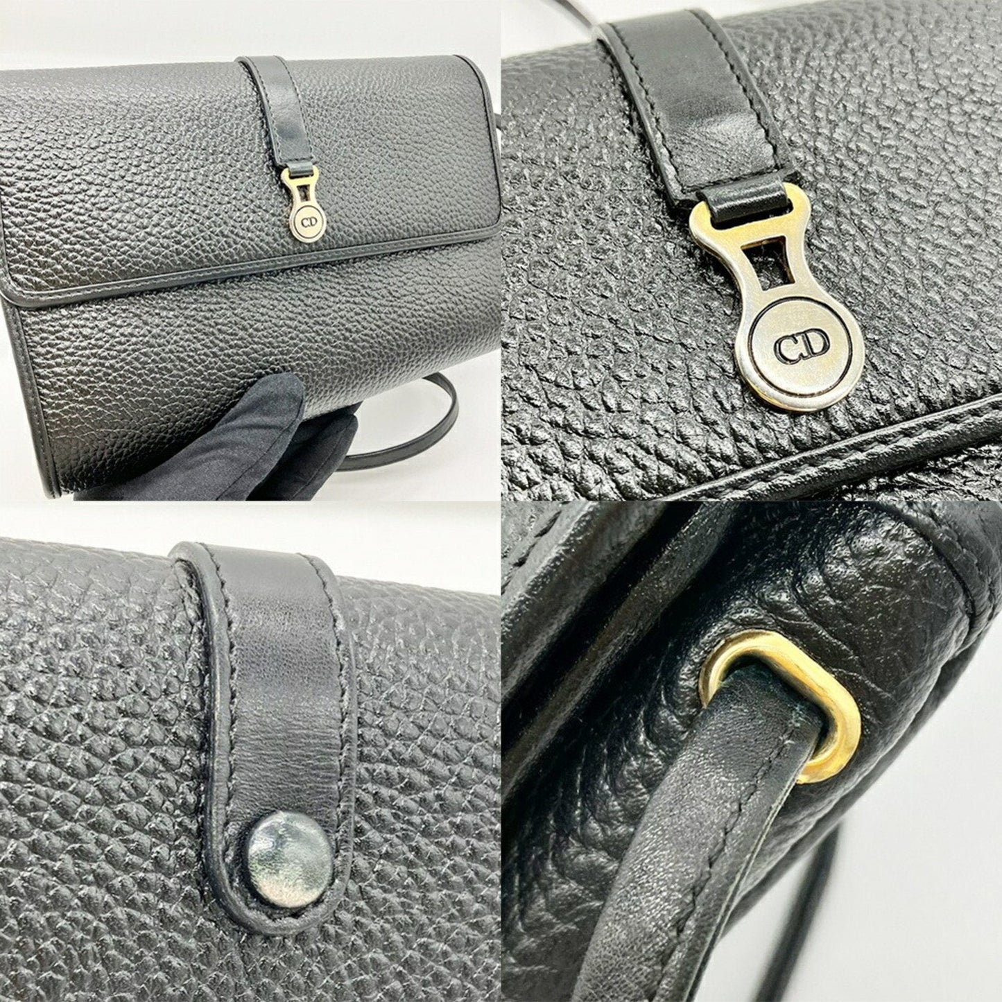 Christian Dior Black Leather Pochette Shoulder Bag Leather