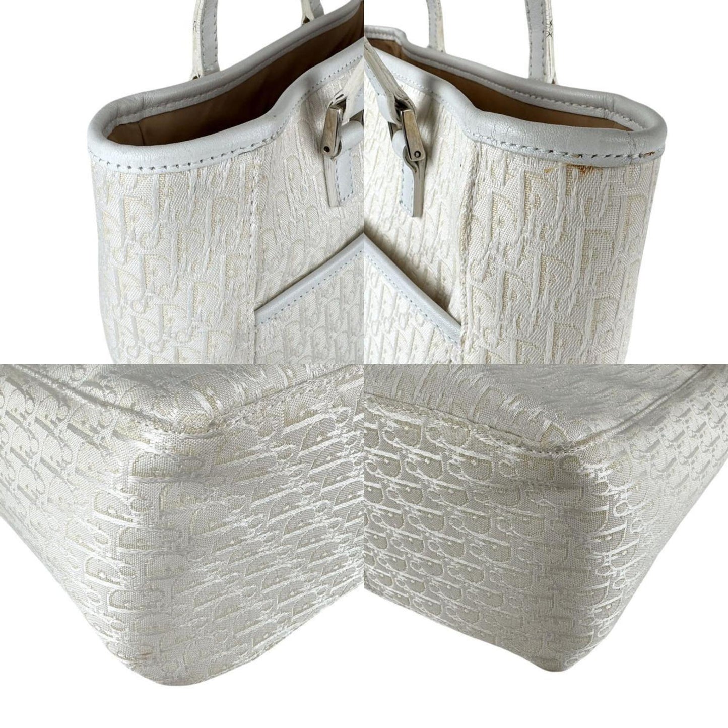 Christian Dior Ivory Canvas Leather Handbag