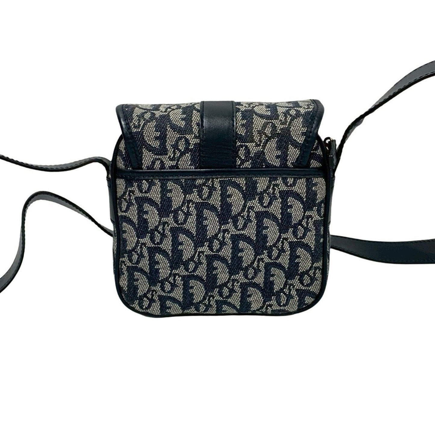 Christian Dior Navy Leather Canvas Pochette Shoulder Bag
