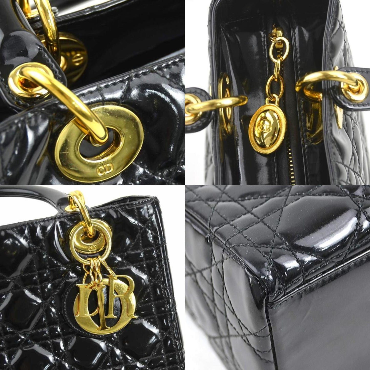 Christian Dior Black Patent Leather Handbag Shoulder Bag Leather