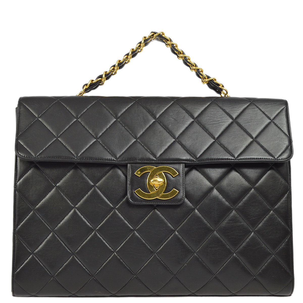 Chanel Black Lambskin Briefcase Business Handbag