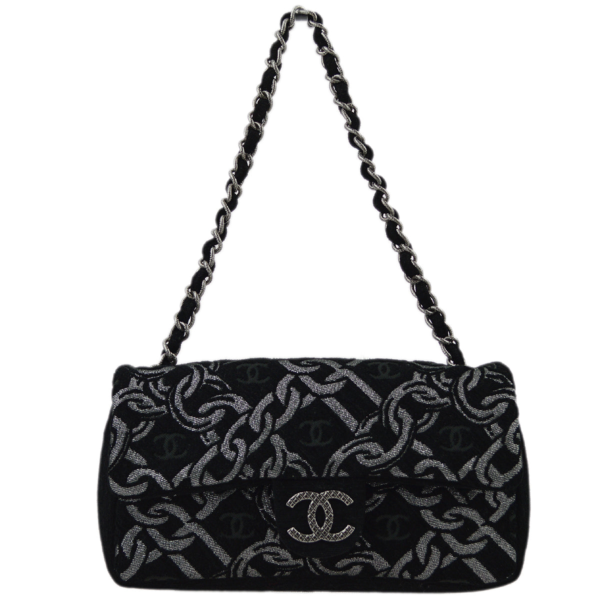 Chanel Black Canvas Classic Single Flap Chain Handbag