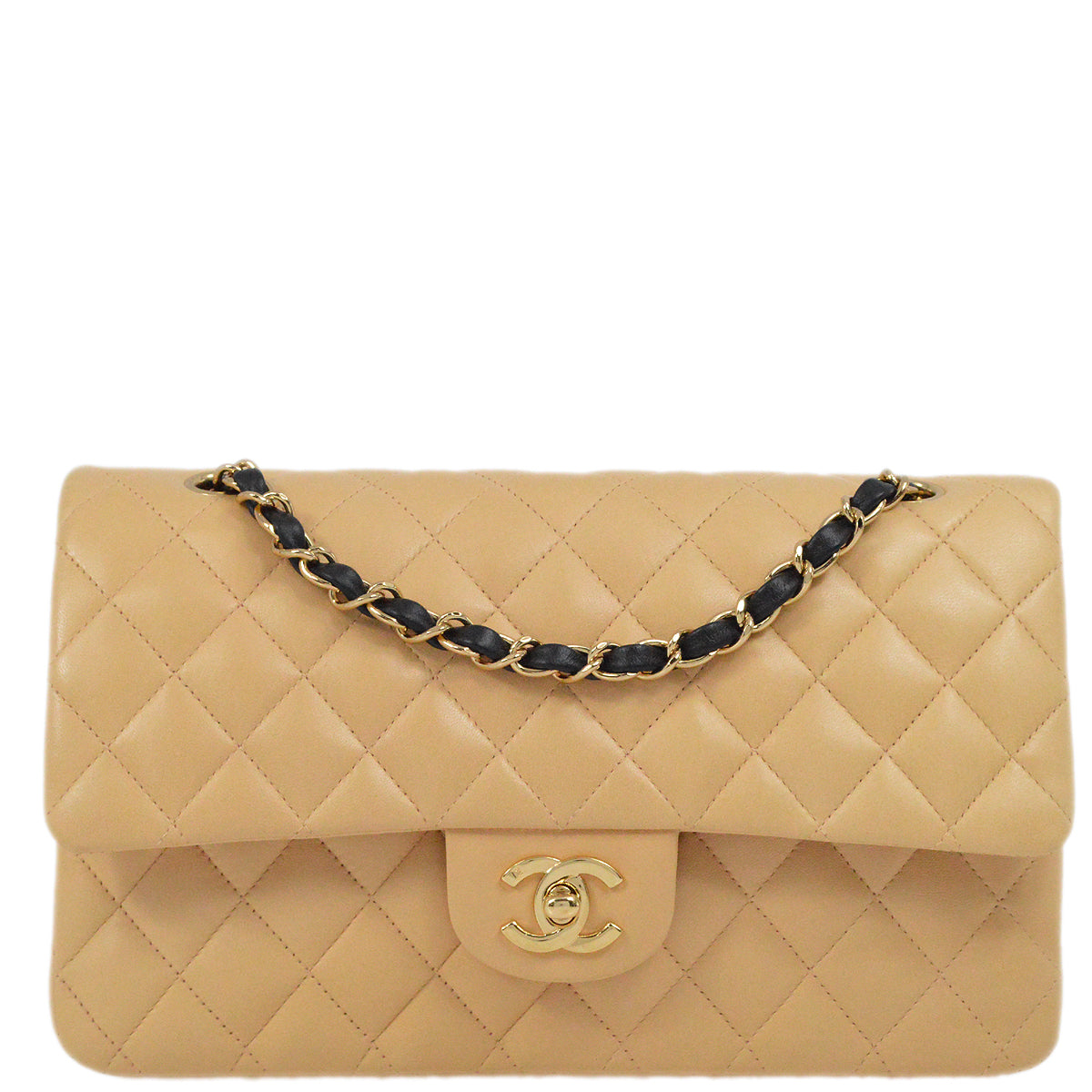Chanel Beige Lambskin Medium Classic Double Flap Shoulder Bag