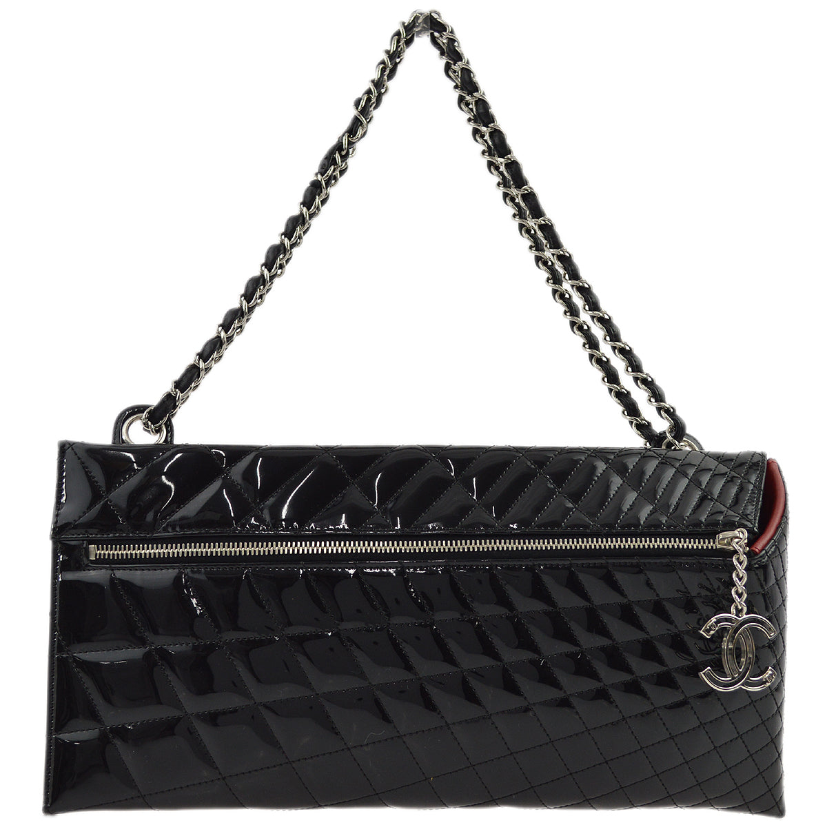 Chanel Black Patent Leather Double Chain Shoulder Bag