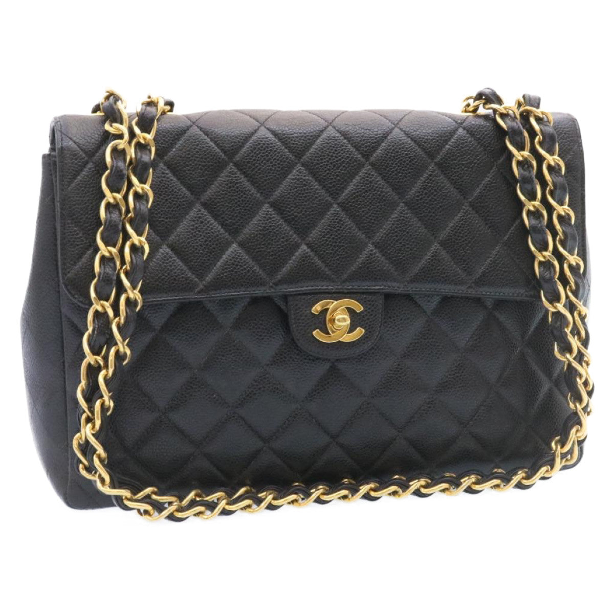 Chanel Flap Caviar Black Gold Chain Shoulder Bag