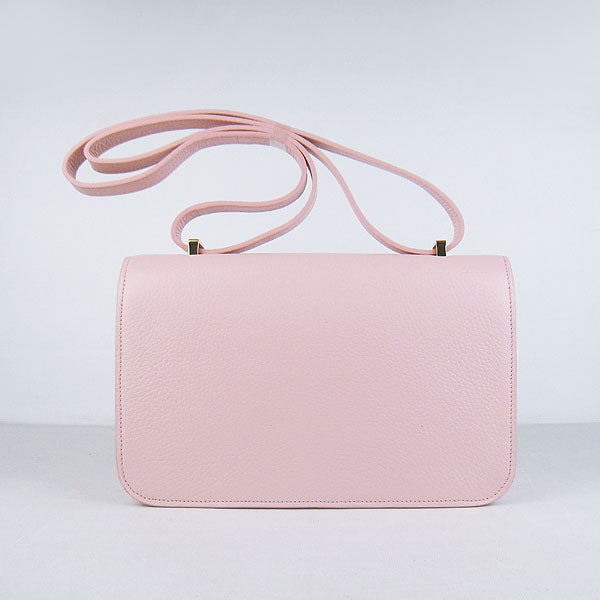 Luxury Hermes Calf Leather Message Bag Pink Golden