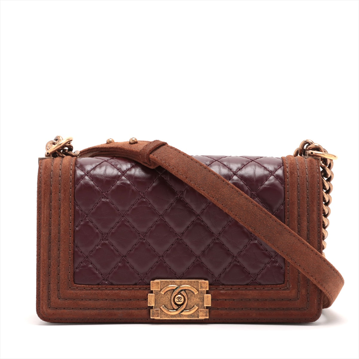 Chanel Boy Chanel 25 Leather X Suede Chain Shoulder Bag Bordeaux X Brown G 18th