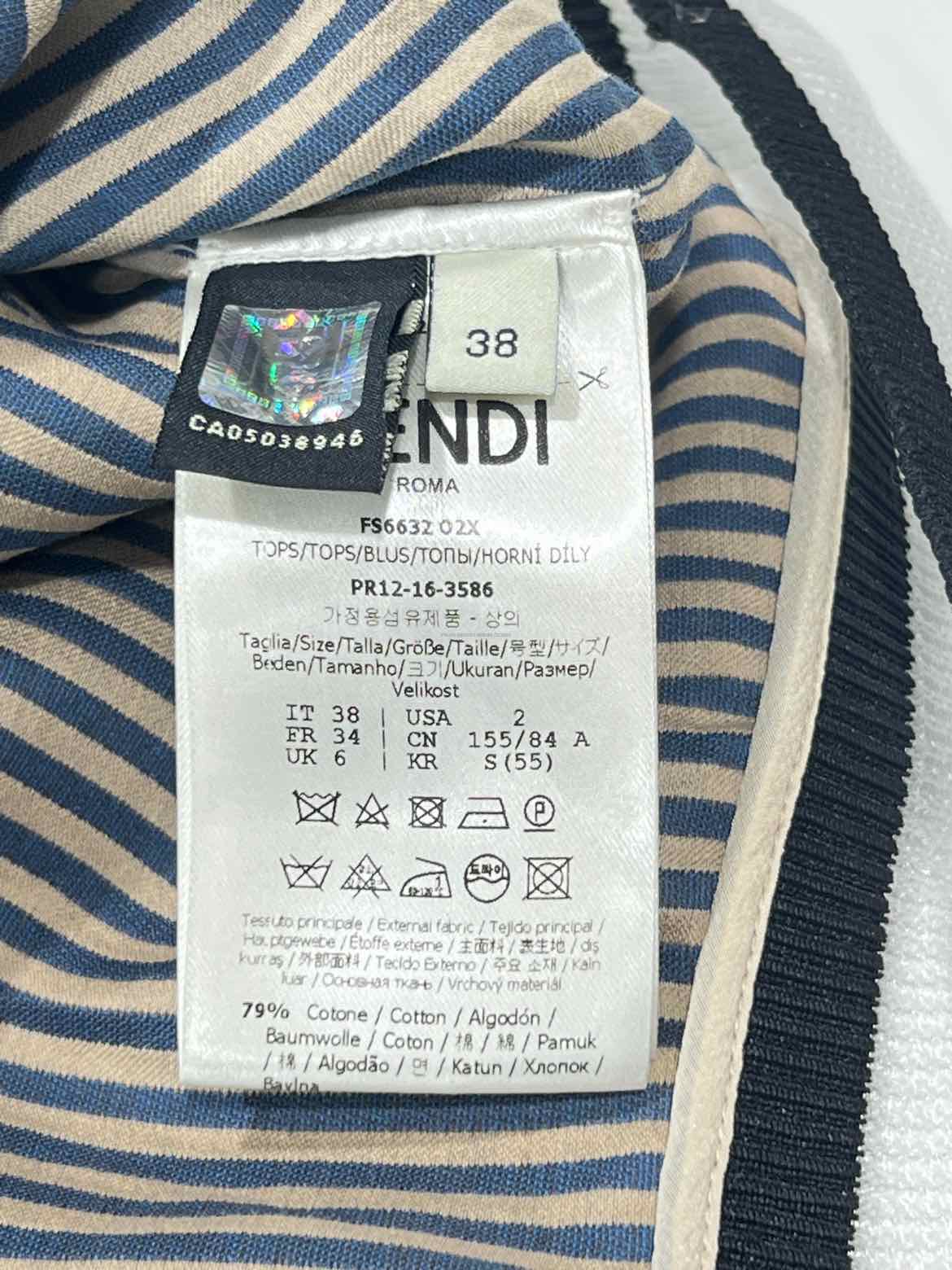 FENDI Jersey Black & Beige Logo Size US 2 Top
