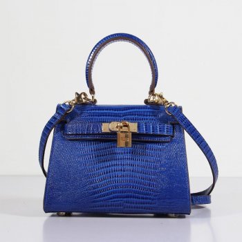 Luxury Hermes Kelly 20Cm Lizard Leather Bag Electric Blue Gold
