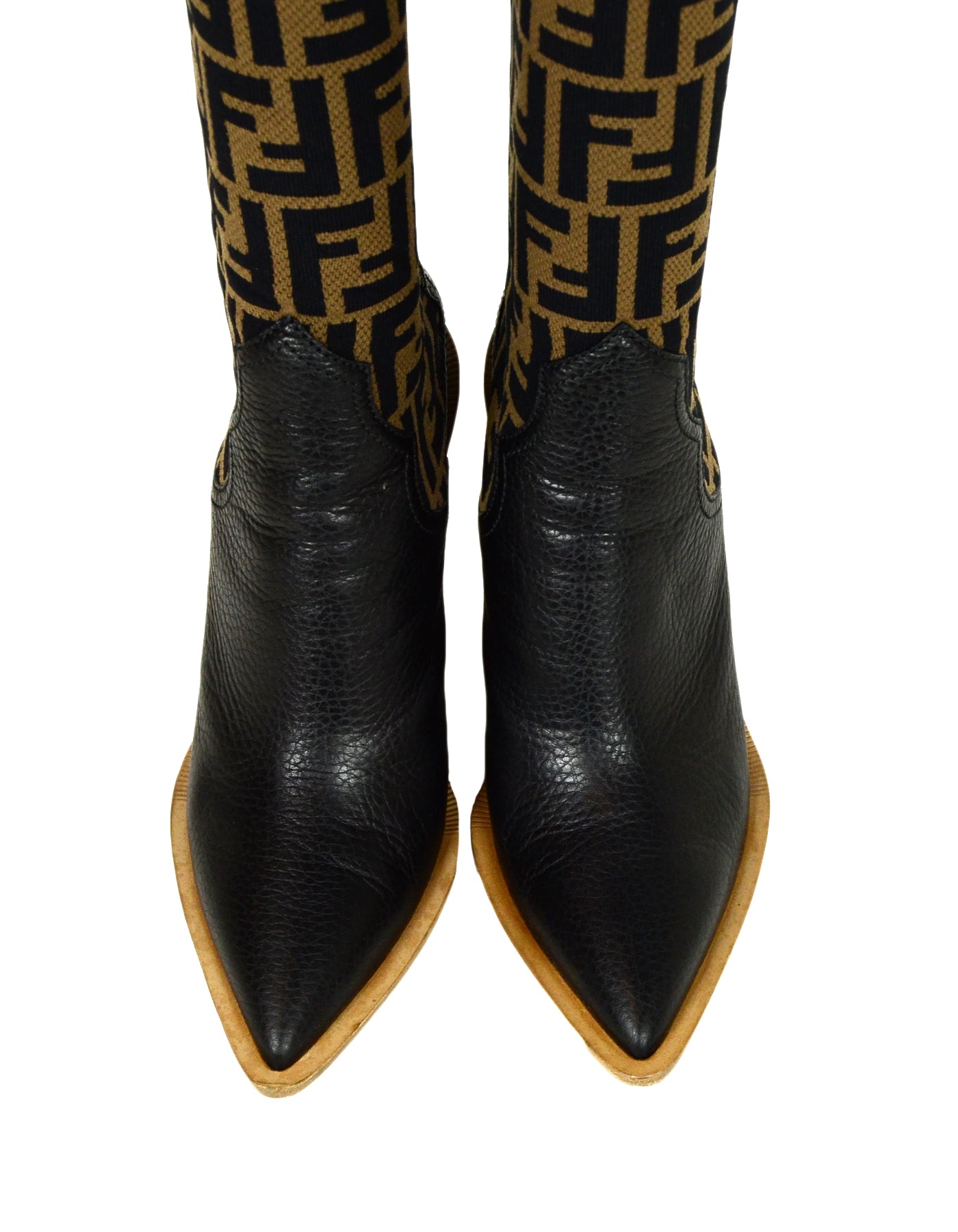 Fendi Brown Black Monogram Zucca Logo Print Sock Boots sz 37.5