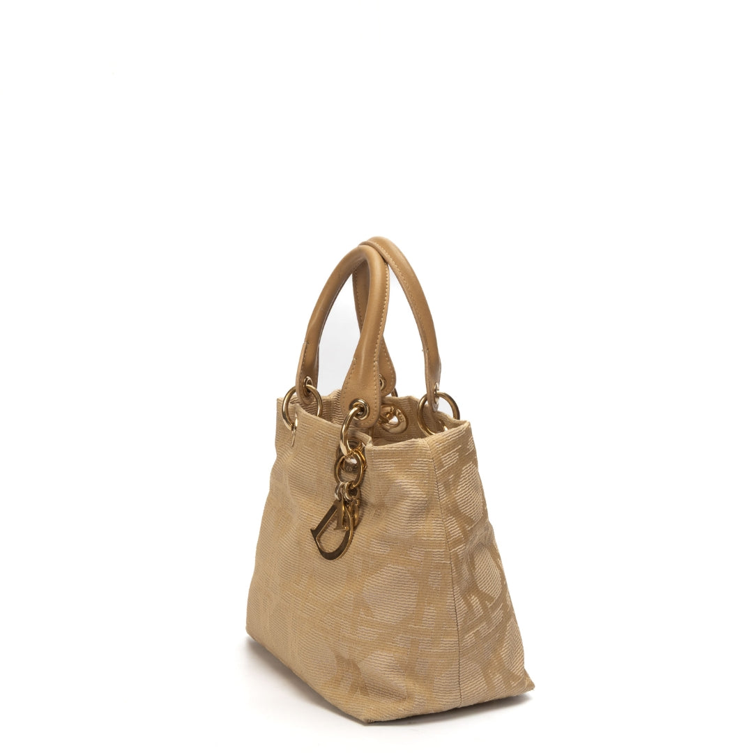 Dior Lady Dior Leather Canvas Tote Bag