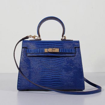 Luxury Hermes Kelly 28Cm Lizard Leather Bag Electric Blue Gold