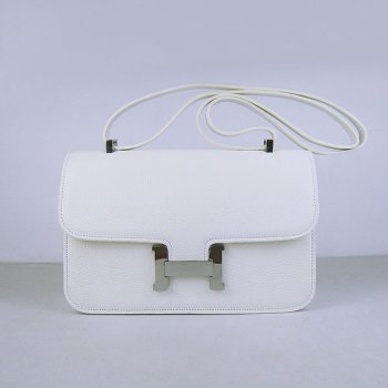 Luxury Hermes Constance 28Cm Togo Leather Bag White Silver