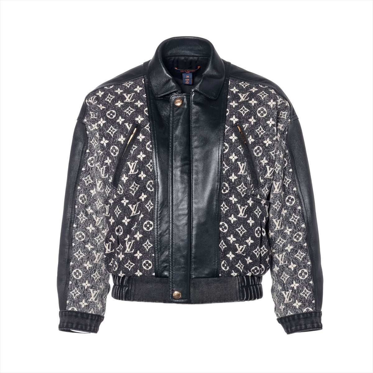 Louis Vuitton 23SS Cotton X Leather Denim Jacket 34 Black RW231A Monogram FOJA68KJ2