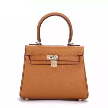 Luxury Hermes Kelly 25Cm Togo Leather Bag Light Coffee Gold