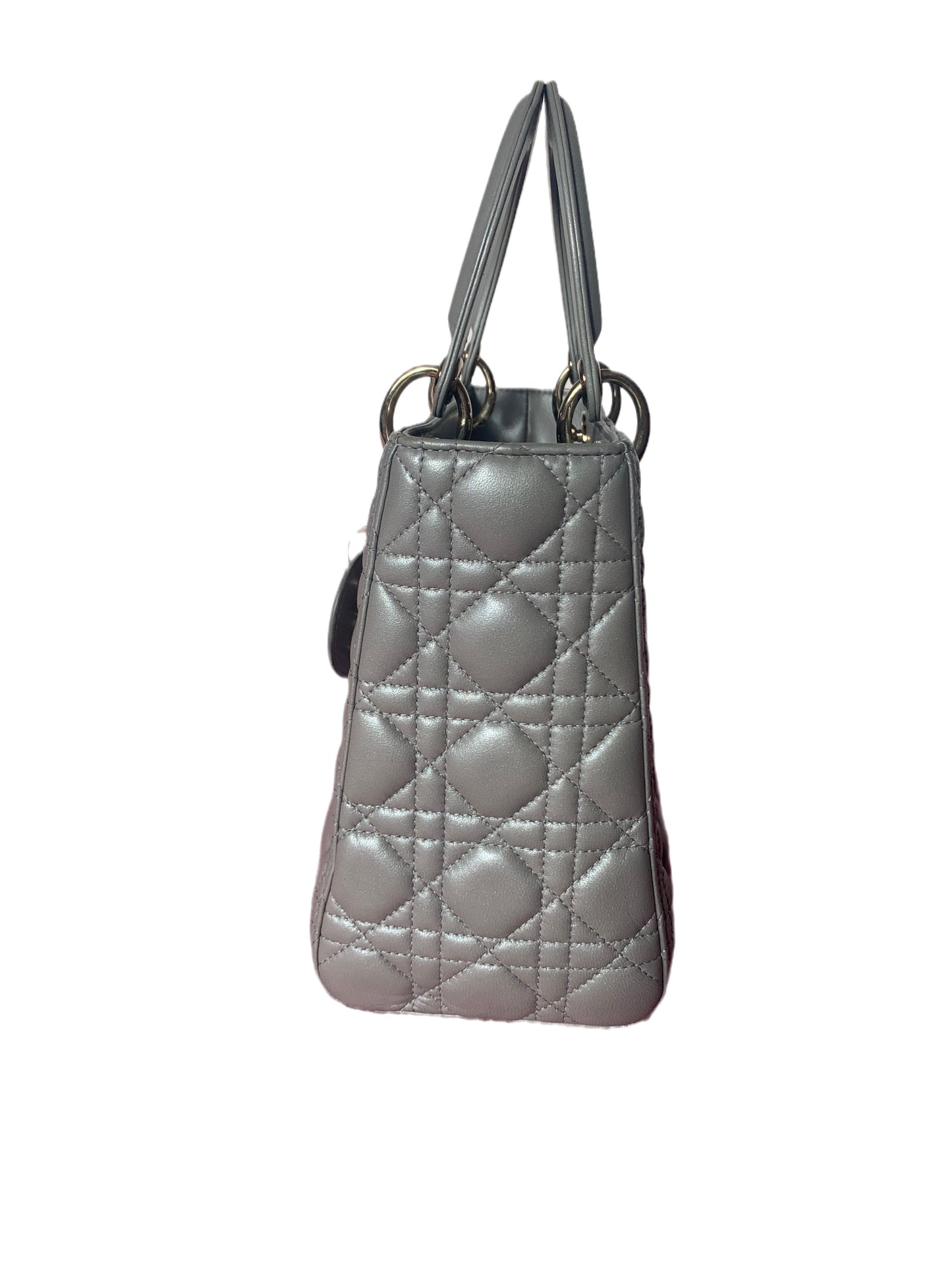 Lady Dior Pearlescent Grey Medium Lambskin Cannage Leather Handbag