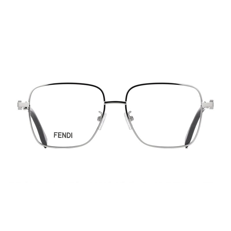 Fendi Eyeglasses Square Full Rim, Shiny Dark Ruthenium Frame and Clear Demo Lenses Lens FE50102F012