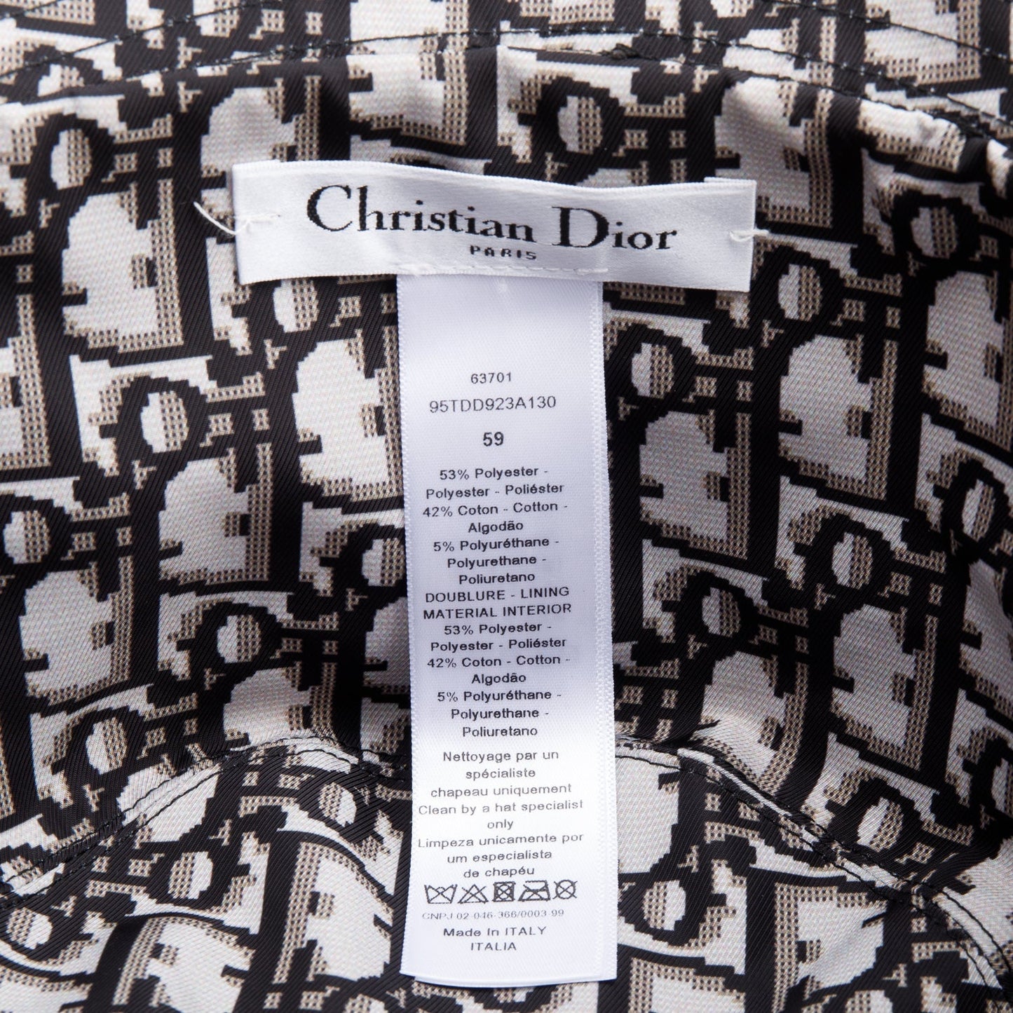 Christian Dior Black Cotton Teddy-D Reversible Small Brim Bucket Hat