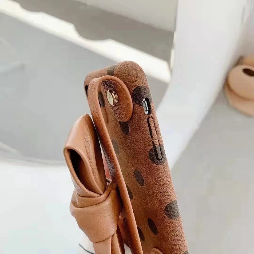 Plush Bowknot wrist phone case For iphone