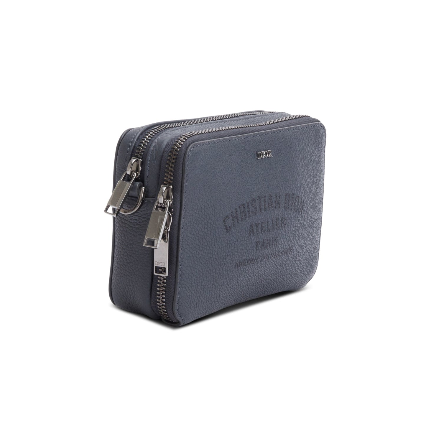 Christion Dior 2020 Grey Leather Double Zipped Pouch Crossbody