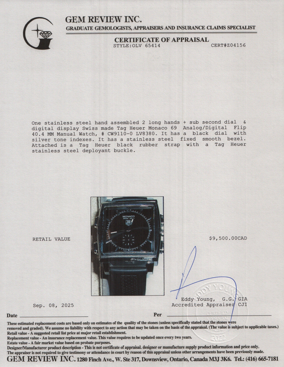 Tag Heuer Stainless Steel Monaco 69 Analog/Digital Flip 40.4 MM Manual Watch Black Dial CW9110-0 w/ Box & Papers