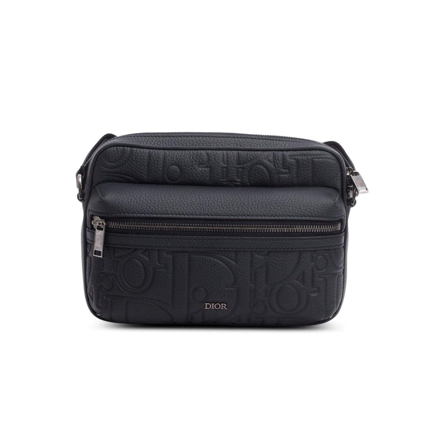 Christian Dior 2024 Black Embossed Calfskin Rider 2.0 Zipped Messenger Bag