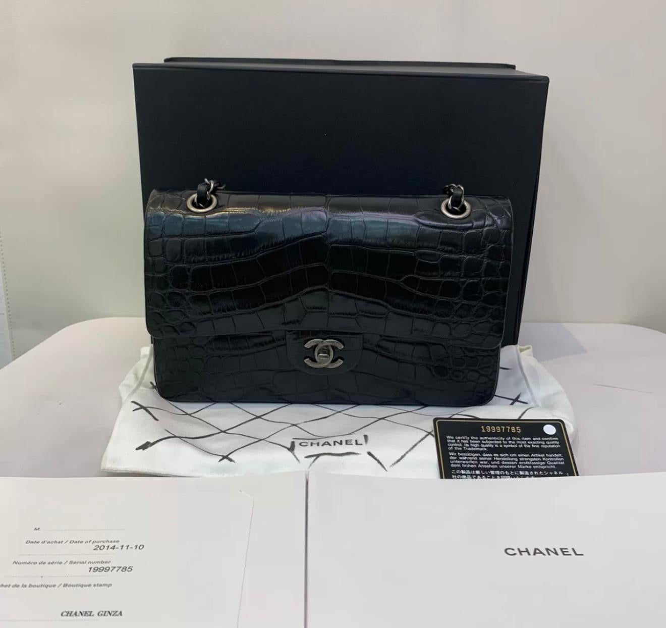 Chanel Black Alligator Medium Double Flap