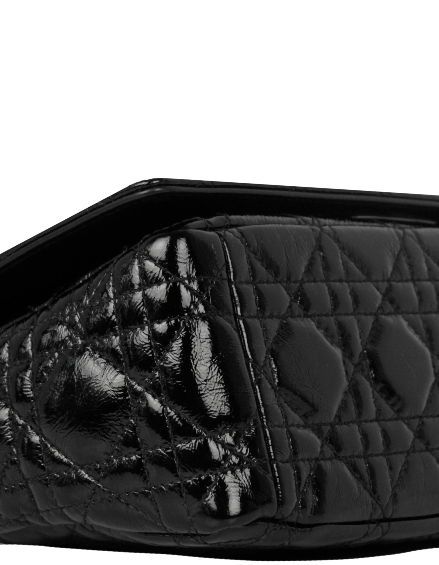 Christian Dior Black Patent Leather Cannage Medium Caro Bag