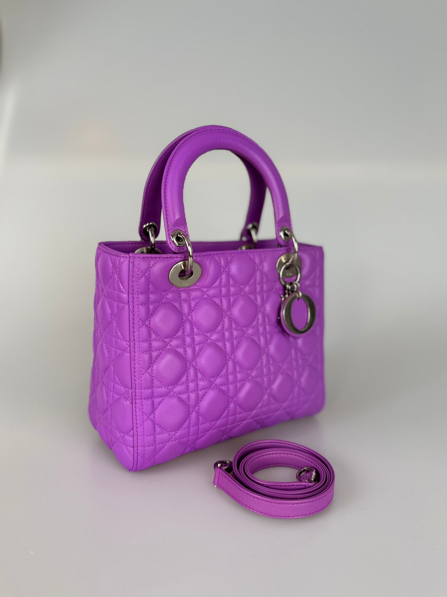 Dior Lady Dior Bag Medium Purple Lambskin Leather With Silver Hardware
