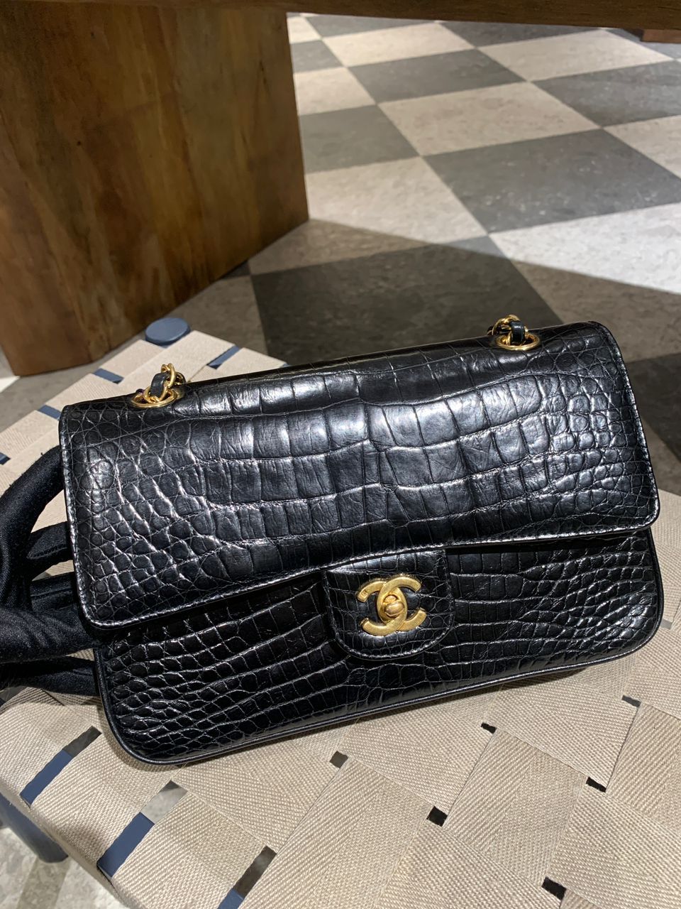 Chanel Medium Double Flap Bag In Crocodile Leather