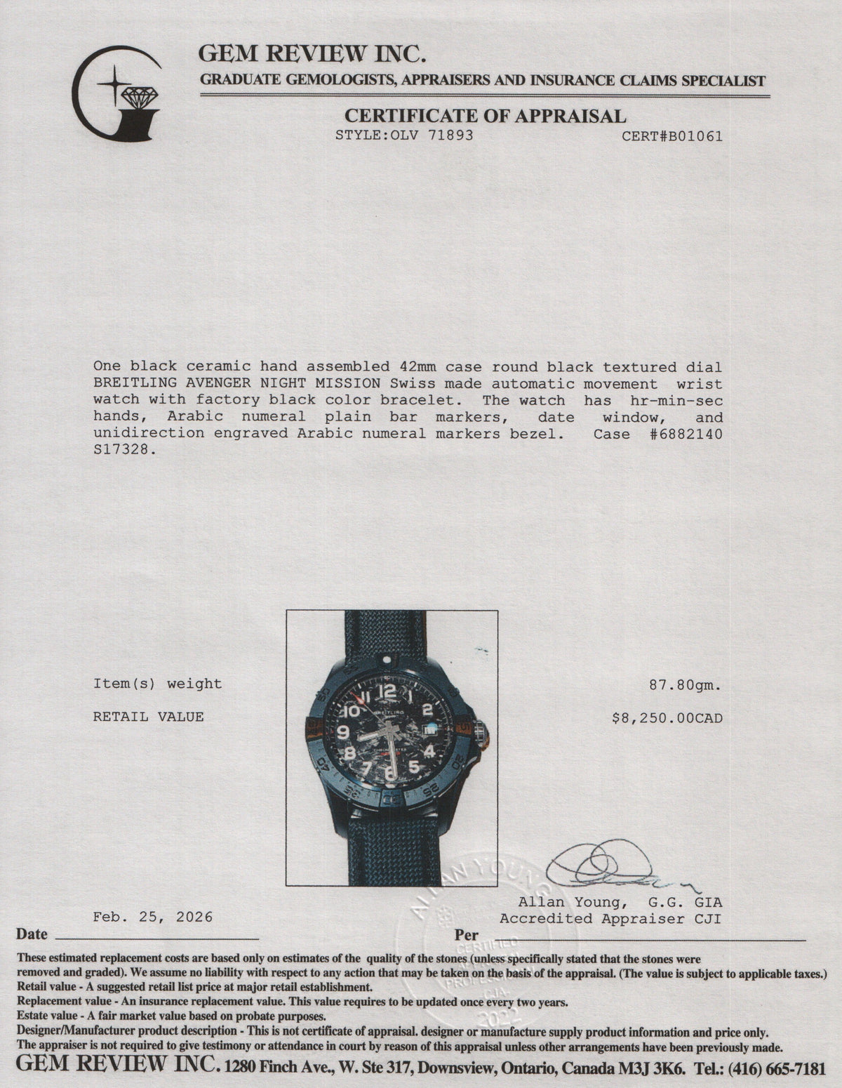 Breitling Black Ceramic Avenger Night Mission 42 MM Automatic Watch Black Dial S17328 w/ Box & Papers
