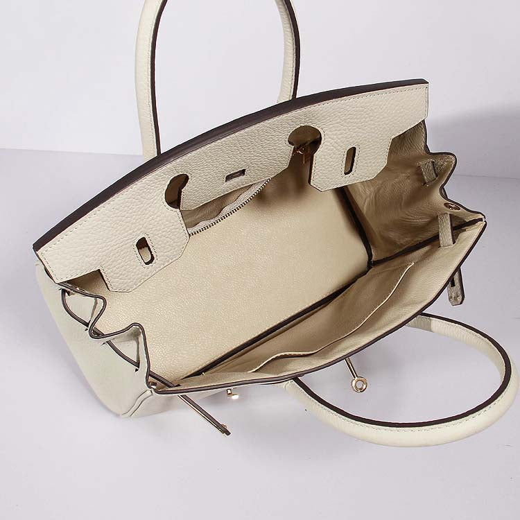 Luxury Hermes 30Cm Birkin Bag Togo Leather With Strap Beige Gold